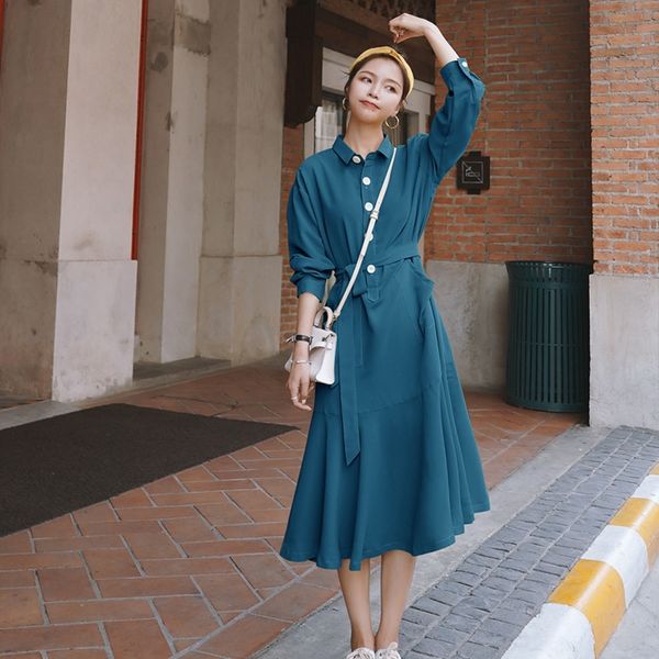 

amqhv long autumn 2020 f sleeve fishtail dress fishtail long skirtskirt dress women's thinlotus version loose and korean leaf side earl, Black;gray