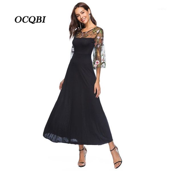 

plus size 2020 women summer vintage floral embroidery vestidos casual elegant party dress1, Black;gray