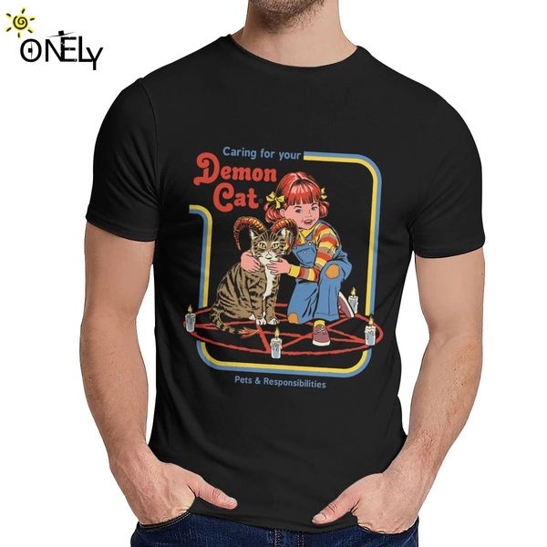 

sport satanism occult devils t shirt caring for your demon cat 100% cotton new o-neck vintage t-shirt