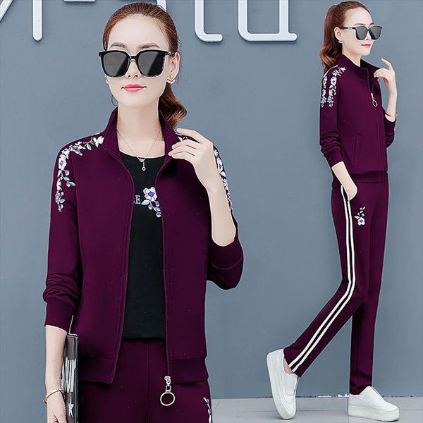 

sweatsuits for women 2021 three piece sweater sports suit womens autumn and summer large size loose long sleeve running casual, Gray