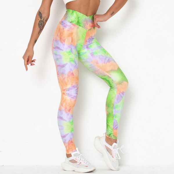 

yoga outfits women's fitness gym leggings tie dye print workout sports pants high waist cross push up tights pant trainning wear pt0011, White;red