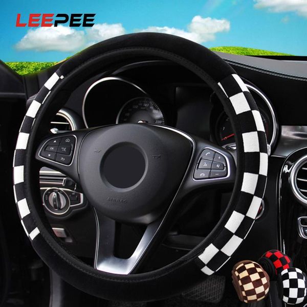 

leepee car steering wheel cover diameter 38cm universal plush fabric auto steering covers car accessories 3 colors car-styling