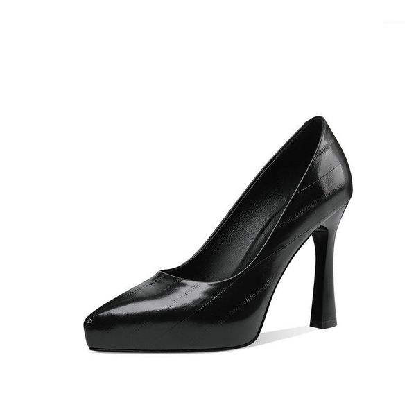 

women pumps cow leather shallow high heels round toe working shoes spring summer concise shoes woman1, Black