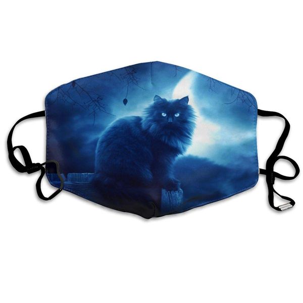 

face cloths anti-dust mouth cover fashionable cat black moon night washable and reusable cloth warm windproof for women men boys girls kids