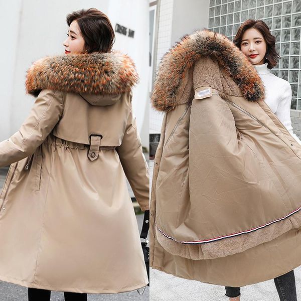 

women's down & parkas swredmi thick warm long winter coat women fur lining snow wear large collar fashion jackets high street s-3xl, Black