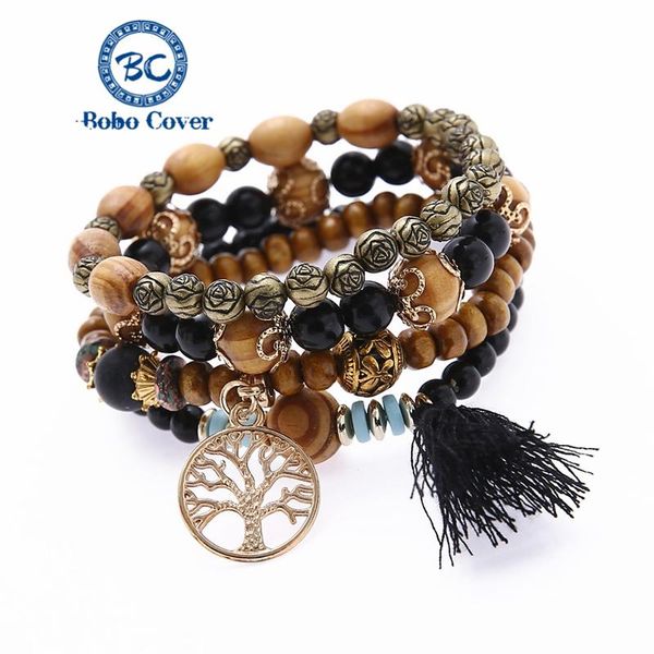

beaded, strands 4pcs/set tassel multilayer bracelet jewelry handmade beaded temperament bracelets tree of life pendant accessories fashion g, Black