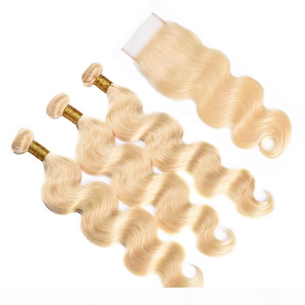 

613 blonde bundles with closure frontal indain body wave hair 613 bundles with frontal human hair bundles with closure, Black;brown