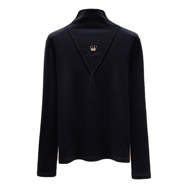 

knits base shirt plus velvet half high neck long sleeve double-sided cashmere brushed inner base shirt women thick autumn and winter, White