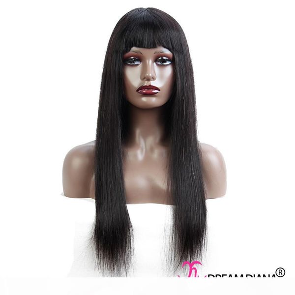 

100% human hair wigs for black women peruvian virgin hair straight wigs natural color 12-28 inch quality machain made no lace wigs, Black;brown
