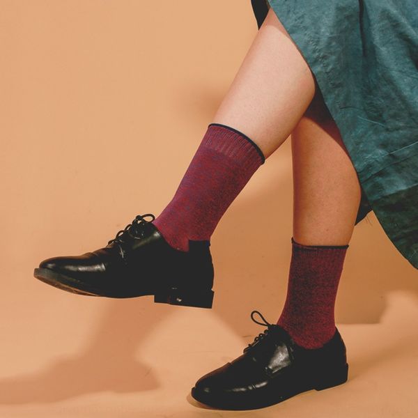 

bfliw curling women's stockings spring stockings thin literary plain mid-calf socks women's cotton korean ins pile socks vtc8x, Black