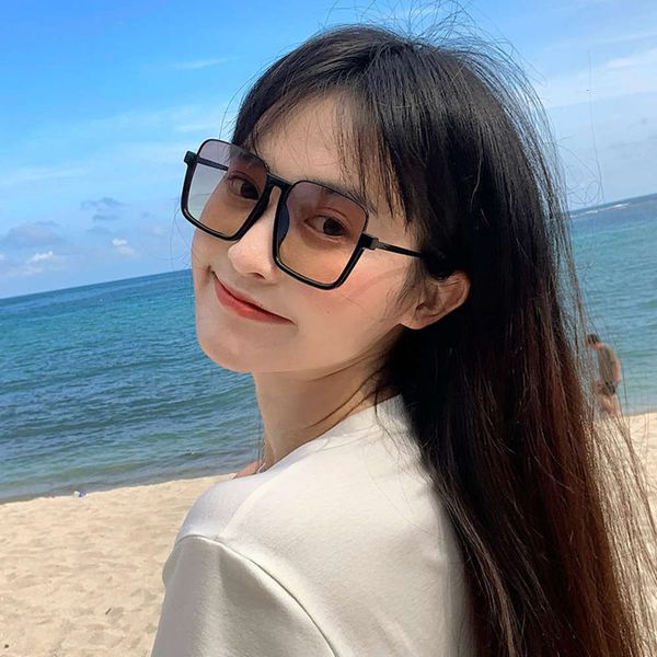 

new women 2020 tan fashion sunglasses big face show thin net red sunglasses big frame square fashion street p, White;black