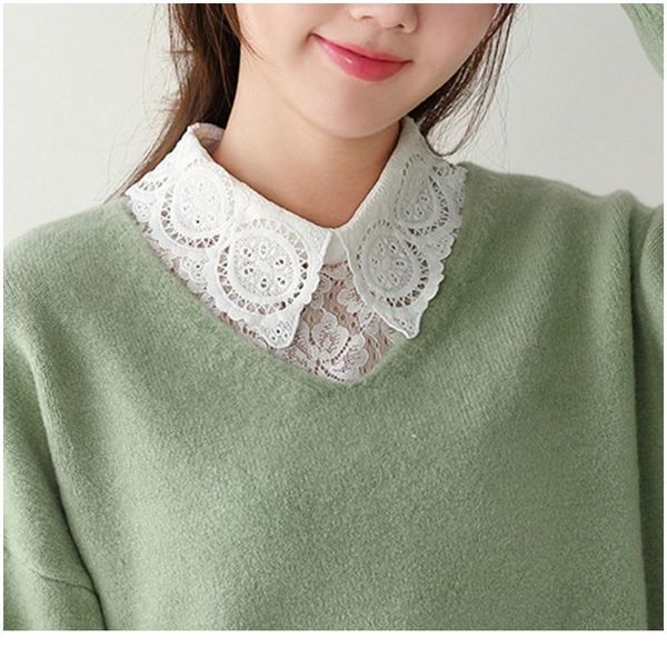 

womens sweater decorative false fake collar hollow out floral lace detachable pullover lapel half shirt blo jllyov, Blue;red