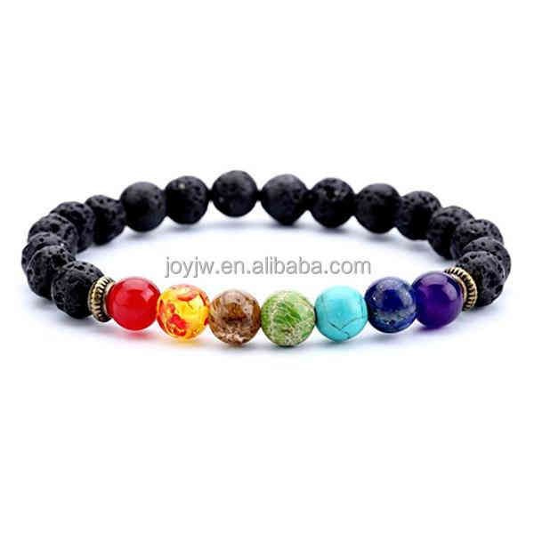 

products 8mm lava stone beads 7 chakra bracelet, Golden;silver