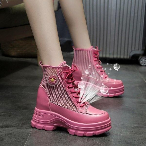

2020 fashion autumn women ankle breathable mesh boots shoes comfortable shoes platform lace-up girls female boots women's, Black