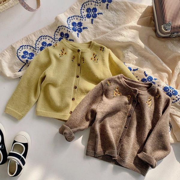 

pullover 2021 spring korean style baby girls embroidery floral knitted sweaters children clothes toddlers kids cardigan coats, Blue