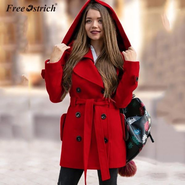 

ostrich women woolen coat warm long sleeve hooded outwear jacket ladies autumn winter casual elegant overcoat n301, Black