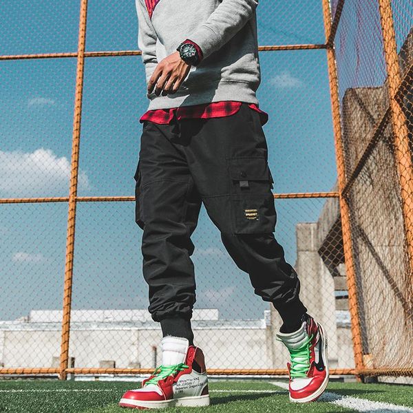 

men's pants spring autumn men nice multi-pocket elastic waist harem pant hip hop casual trousers joggers male m-3xl, Black