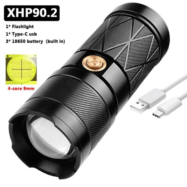 

xhp90.2 super bright led waterproof rechargeable zoomable torch double head flashlight work light spotlight floodling lantern wmtgbr