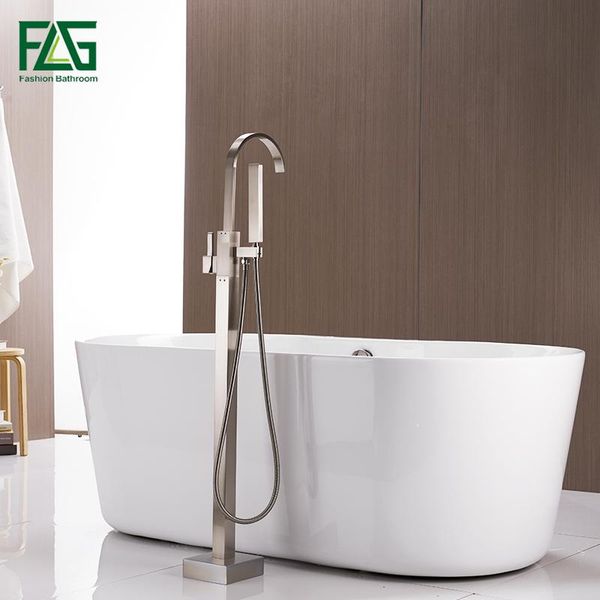 

flg luxurious floor mounted bath shower faucet set black brass tub tap with hand shower mixer bathtub faucets hs119 77 qyltbd mywjqq