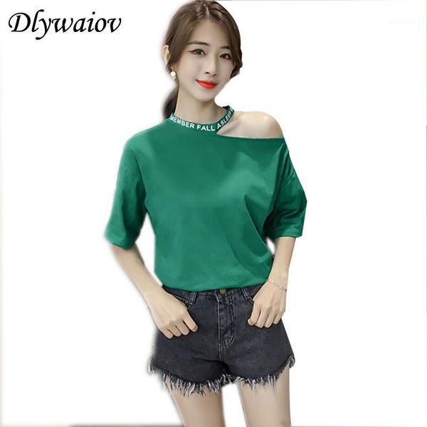 

women's t-shirt off shoulder cotton hole t shirt women korean loose stretch short sleeve 2021 summer femme chemisier solid tshirt1, White