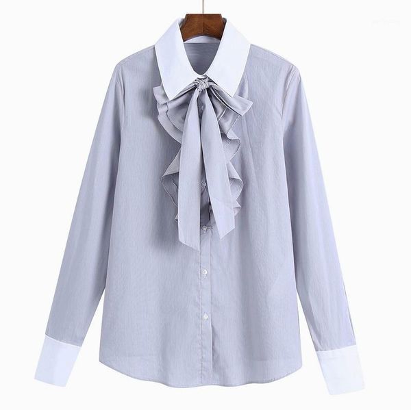 

women bow collar shirt autumn 2020 new fashion long sleeve modern lady blouse, White