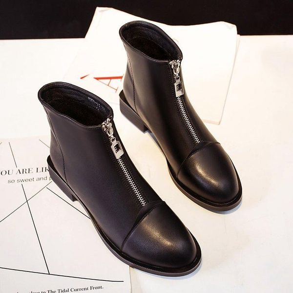 

autumn and winter new front zipper boots short boots plus velvet net red booties fashion snow women, Black