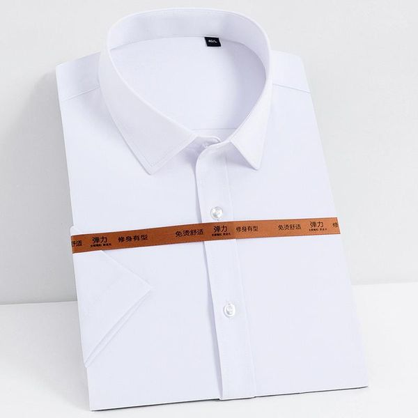 

men's casual shirts men's stretch short sleeve dress pocket-less design standard-fit formal business work office solid basic shirt, White;black