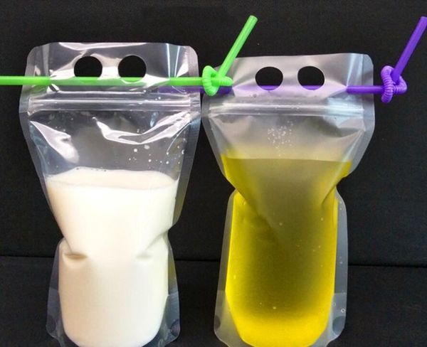 

pouches clear 500ml stand-up bag drinking drink with ship heat-proof zipper bags reclosable holder frosted plastic with straw jllxb