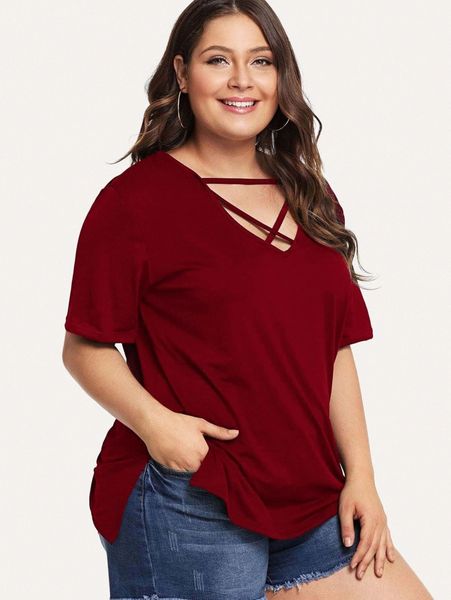 

plus criss cross front t-shirt q6ay#, Black