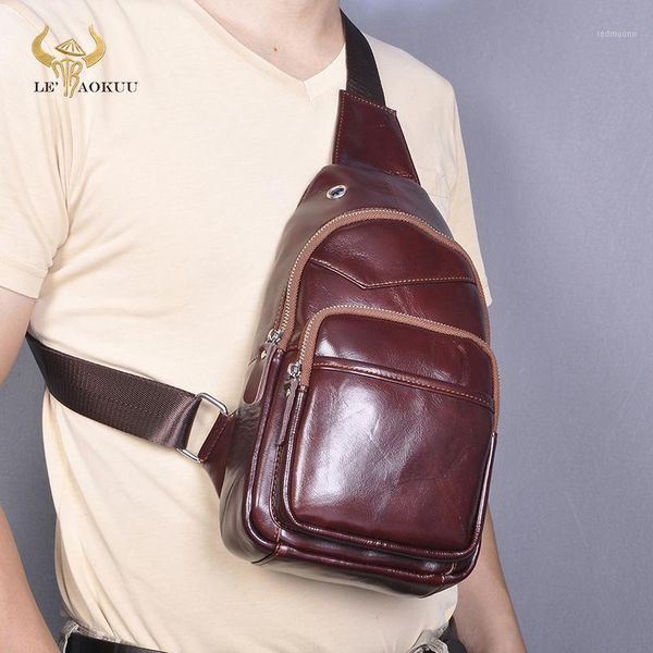 

new men quality leather casual fashion triangle crossbody chest sling bag design travel one shoulder bag daypack male 87951
