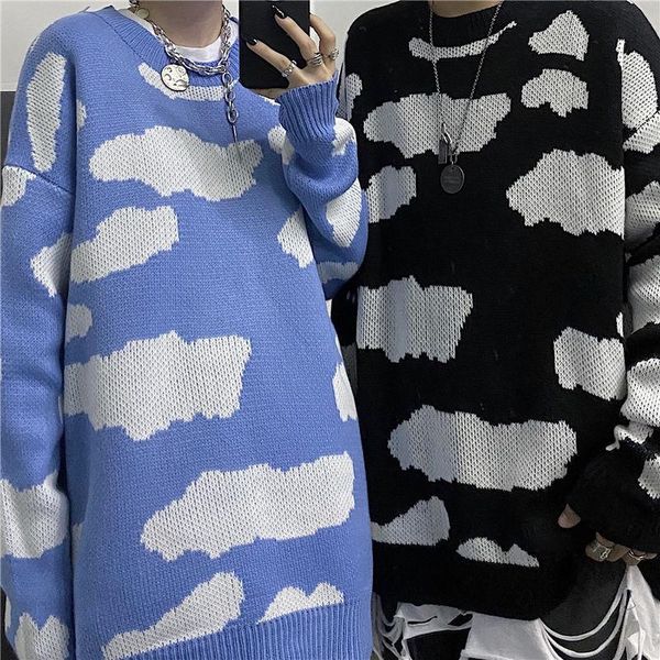 

autumn winter korean sweater men's fashion casual retro knitted pullover men clothes streetwear hip-hop couple sweater -xl, White;black