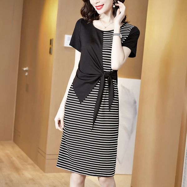 

8ahop middle dress aged and elderly women's clothes mother foreign style dress two piece knitted summer women's 2020 fake fashiona, Black;gray