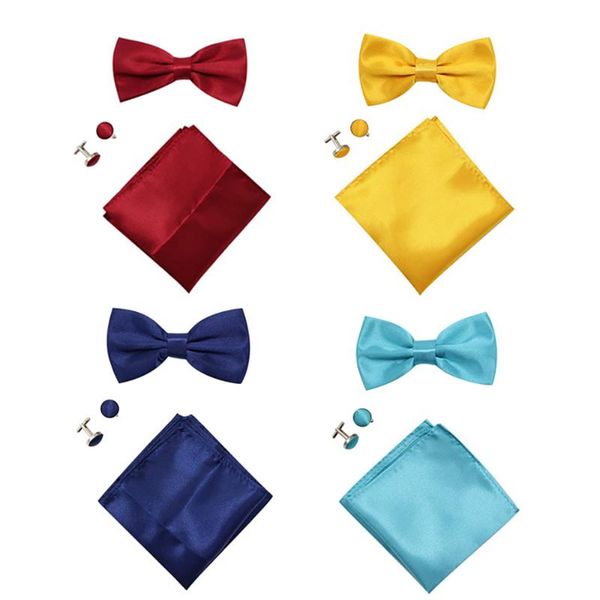 

3pcs/set men necktie set butterfly bowtie pocket handkerchief cufflinks fashion business wedding party cravat bowknot for men, Black;gray