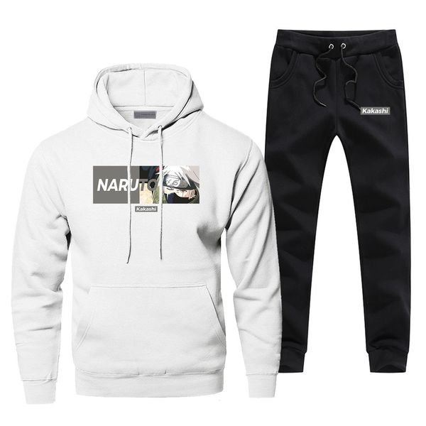 

naruto kakash hoodies pants sets japan anime suit sweatshirt streetwear men crewneck pullover suit sweatpant tracksuit sportwear, Gray