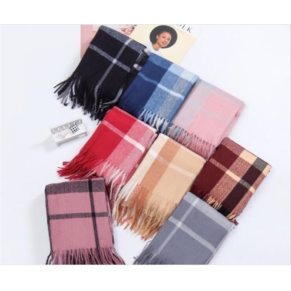 

couple cashmere scarf female winter korean student fashion color matching large plaid scarf versatile warm shawl wholesale y201024, Blue;gray