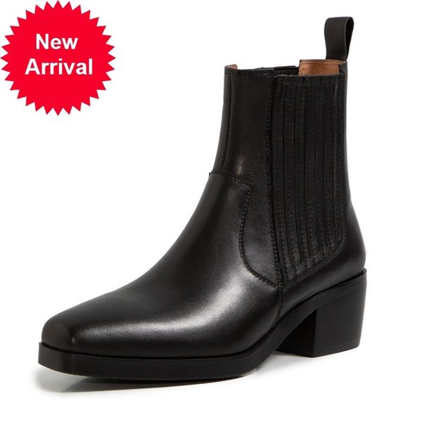 

2021 women new ankle winter genuine leather shoes woman black party heels boots qmsw