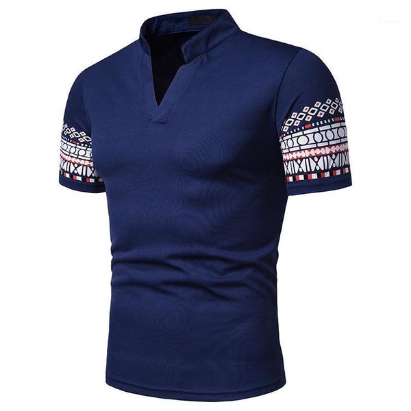 

2020new v neck shirt men homme summer short sleeve nationality printed henry collar solid color polos camisa masculina1, White;black