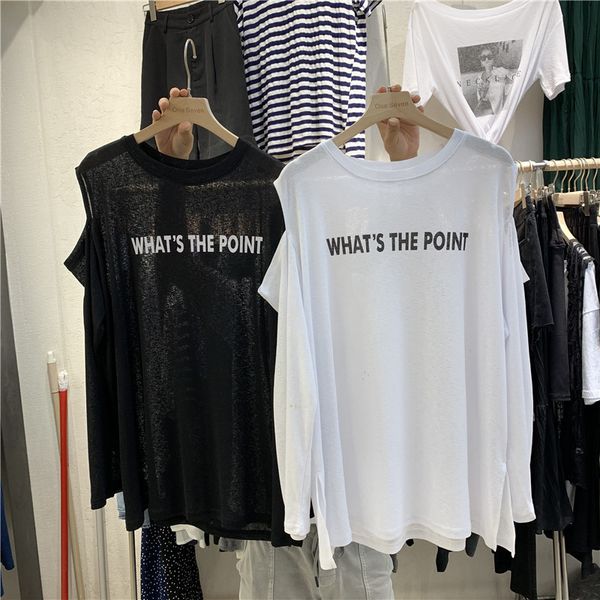 

2021 fashion long sleeve t-shirt spring and autumn new thin off shoulder round neck loose large student women's wear, White