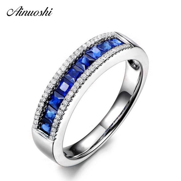 

ainuoshi fashion princess cut blue sona women bridal ring 925 sterling silver wedding engagement anniversary jewelry silver ring y200106, Slivery;golden