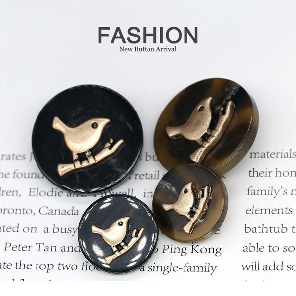 

6pcs 18mm 25mm bird gold resin clothing accessories coat flower buttons vintage decorative button sewing apparel snap bbyepi, Blike;white