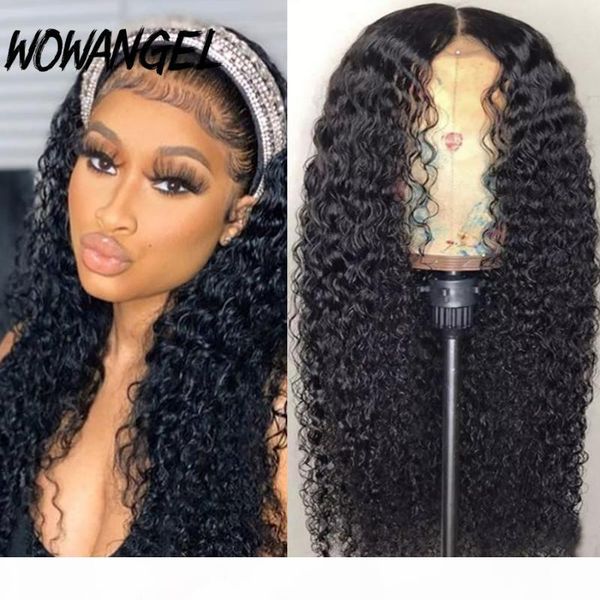 

wowangel brazilian wig 4x4 lace closure wig kinky curly human hair preplucked human hair wigs for women remy with baby, Black;brown