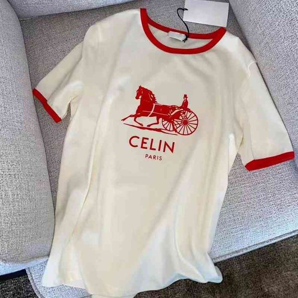 

women's t-shirt ce home spring and summer classic carriage print round neck loose short sleeve women's fashion brand t-shirt tuad, White