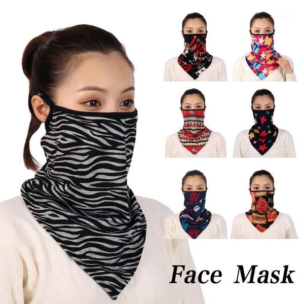 Warmer Foulard aus Baumwolle, Gesichtsmaske, Halsschlauch, Schal, Winter, Frühling, winddichter Druck, weicher, elastischer Bandana, Ohrbügel, Sport-Kopfbedeckung, Radkappen