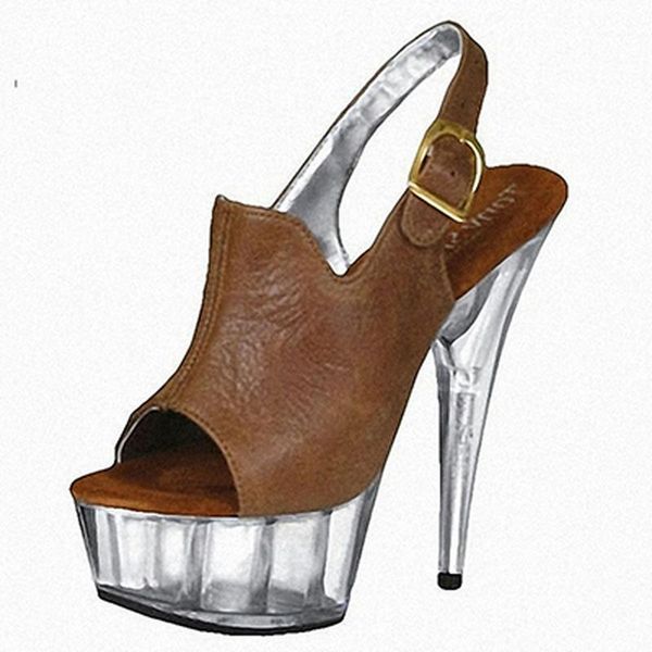 

mclubgirl 15cm heels new fashion fish mouth high-heeled sandals women's thin heel and all kinds of thick soled shoes lyp1, Black