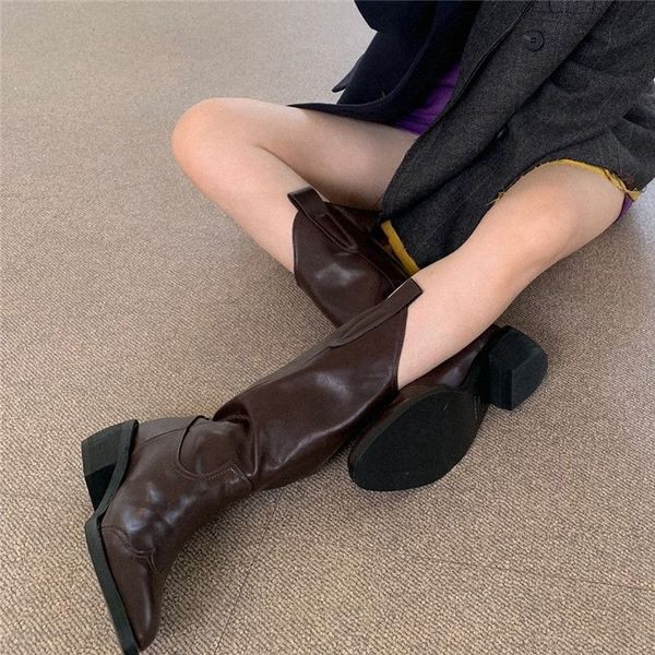 

women's ankle boots new winter outdoor warm and comfortable shoes leather flat heel fashion slip-on pu waterproof cowboy boots, Black