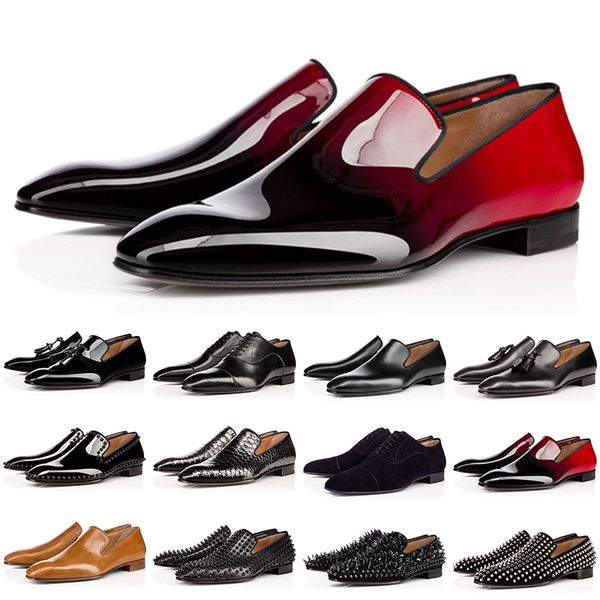 

designer red bottom mens loafers shoes matte patent leather suede rivets fashion loafer business wedding party dress shoe