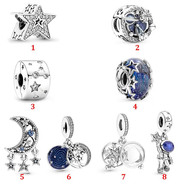 

fits pandora bracelet necklace 925 sterling silver charms galaxy series new astronaut fixed buckle glass beads diy accessories, Black
