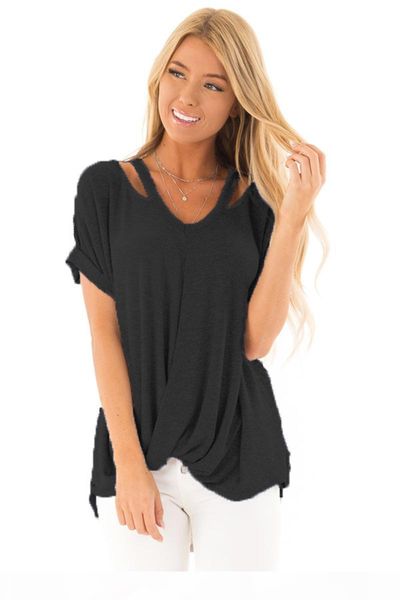 

women summer short sleeve v neck t shirts casual loose plain basic tee blouse s-xxl, White