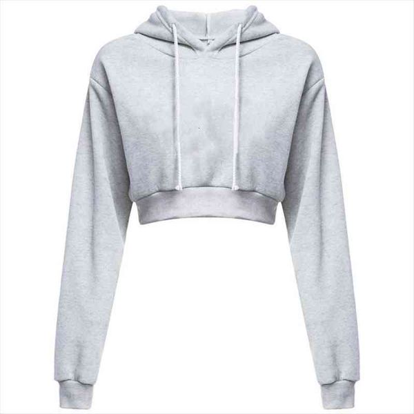 

fashion women solid crop hoodie casual sweatershirts long sleeve drawstring pullover jumper hoodies clothing femme, Black
