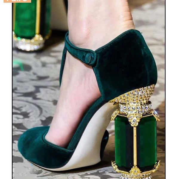 

square heels women pumps flock t strap shoes women point toe crown crystal high heel office pumps shoes wedding y200405, Black